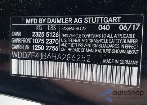 2017 Mercedes-Benz E 300 from USA, damaged, VIN WDDZF4JB6HA286252